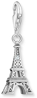 THOMAS SABO 2 Charm-Anhänger Eiffelturm mit weißem Zirkonia Silber 925 Sterlingsilber, Geschwärzt 2074-643-21