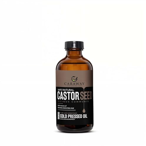 Caraway Cold Pressed Pure Castor Oil – Indian Handmade | Therapeutic Grade | Edible | For Liver Detox, Hair Growth, Eyelashes, Skin, Constipation & Joint Pain | Glass Bottle – 236ml