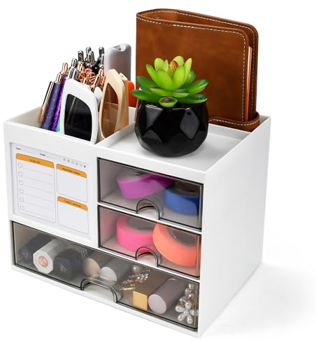HEKOBAG Schreibtisch Organizer Schreibtisch Aufbewahrung mit 3 Schubladen Schreibtischablage Stiftehalter Schreibtisch Praktische Multifunktionaler Schubladen für Schreibtisch Organisation