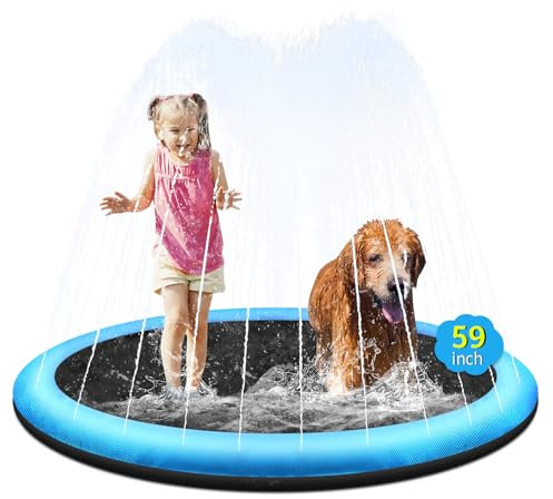CACSPS 59 Non-Slip Splash Pad for Kids and Dog, Thicken Sprinkler Pool Summer Outdoor Water Toys, Extra Large Backyard Wading Pool for Children Boys & Girls or Pet Dog (Blue)