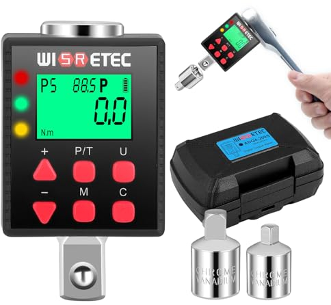 Llave Dinamometrica Digital 3,4-340Nm, 1/2 1/4 3/8 Adaptadores de Alta Precisión 5 Unidades de Torsión Pantalla Retroiluminada Perfecto Para Automóviles Bicicletas Motocicletas y Reparaciones