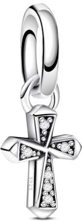 Cubic Zirkonia Kreuz Mini Charm Anhänger für Armband Charm Anhänger für Europäische Armbänder Halsketten,925 Sterling Silber Charm Anhänger Dupes Schmuck Geschenk für Muttertag Familie Freundschaft