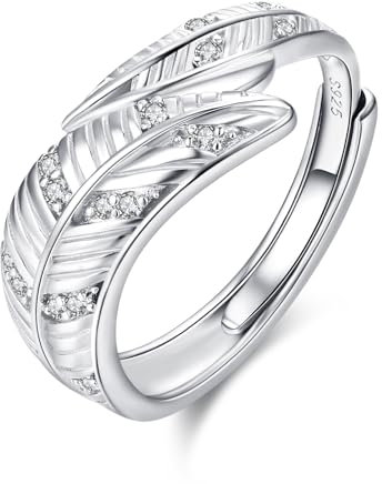KINGWHYTE Feder Daumenring 925 Sterling Silber Einstellbare Fingerringe Cubic Zirkonia Ring Engelsflügel Schmuck Geburtstagsgeschenke für Frauen