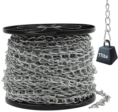 Jack Chain for Hanging Galvanized Steel Light Duty Chain for Hanging Baskets Chain Link, Pictures, Bird Feeders, Plants, Lights with Extra Gloves (130 Ft)