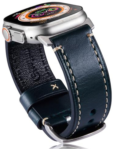 Gitalian Leather Band Compatible with Apple Watch Ultra3/2/1 Band 49mm 46mm 45mm 44mm 42mm for Men, Genuine Leather Replacement Strap for iWatch Series 10 9 8 7 6 5 SE2, Retro Blue