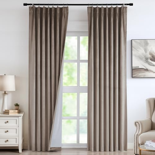 Vision Home Verdunklungsvorhänge aus Samt, 259 % Raumverdunkelung, für Wohnzimmer, Schlafzimmer, wärmeisoliert, Samtfaltenvorhänge, Nadelhaken, 2 Paneele, 101,6 cm B x 260 cm, Mokka-Hellbraun