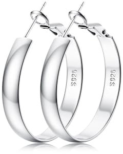 FIOROYAL Creolen Ohrringe Silber 925 für Damen 14K Vergoldete Große Creolen Gold Ohrringe Hypoallergene Breite 5mm für Mädchen 30/40/50/60mm Silver 30mm