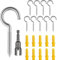 KARELLS 10 Pezzi Ganci Avvitabili in Acciaio Inox, Viti per Occhielli Autofilettante per Legno, Gancio a Soffitto, Con Punto Interrogativo, a Forma di C, a Vite