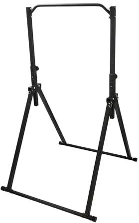 PUDLOR Faltbar Power Tower Dip Station, Einstellbare Horizontale Stange Freistehend Heim-fitnessstudio Reckstange bis 200 kg belastbar Für Klimmzüge und Liegestütze am Bauch (Schwarz)