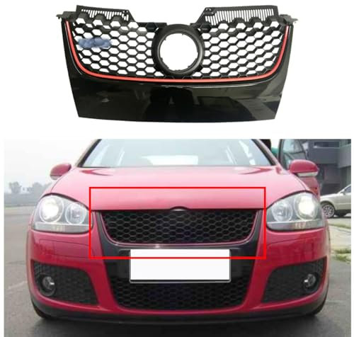XYghzh Parrilla de Coche Reemplazo para VW Golf 5 GTI Jetta MK5 2006-2009, Rejilla Central de Parachoques Delantero Parrilla Delantera del Coche del Radiador
