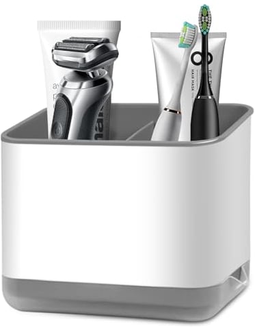Flintronic Portacepillos de Dientes, Soporte de Pasta de Dientes y Pasta, Portacepillos de Dientes Electrico, 3 Ranuras Cepillo de Dientes con Separadore Ajustable y Base Antideslizante (Gris)