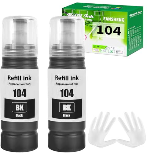 FANSHENG 104 Tinte kompatibel mit epson Tintenfehlflaschen für ecotank ET-1810 ET-2870 ET-2720 ET-2715 ET-2721 ET-2712 ET-2810 ET-2820 ET-2821 ET-2825 ET-2826 ET-4700 ET-4800 (2Pack Schwarz x 2)