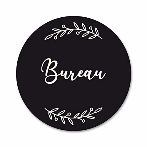 Plaque de Porte Bureau Autocollante PVC Gravé Noir Blanc Ronde. Décoration de Porte personnalisée,