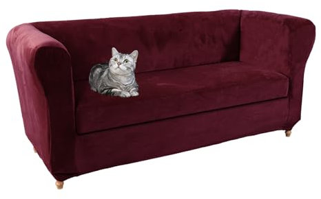 Chesterfield-Sofabezug aus Stretch-Samt, 3-teiliges Set, waschbare Schonbezüge für gebogene Couch, Möbelschutz für Zweisitzer und 2-Sitzer-Sofa, Rot