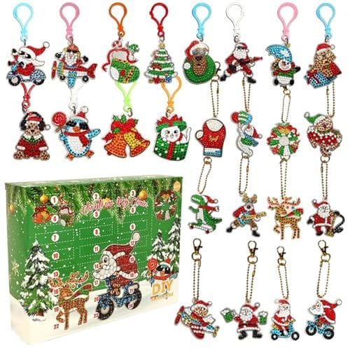 Adventskalender 2024 für Kinder, Mädchen, Jungen, 24 Stück, DIY-Diamant-Malerei, Schlüsselanhänger-Kits, 24 Tage, Weihnachts-Countdown-Kalender, dekoratives hängendes Ornament, Basteln,
