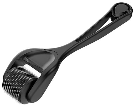 Derma Roller 540 MOOKARDILANE Rouleau à micro-aiguilles en acier inoxydable avec boîte de rangement pour barbe, cheveux et soins de la peau Noir
