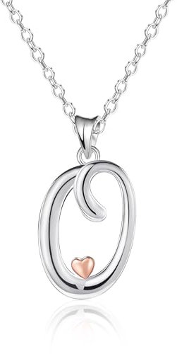 Mesovor Collane in Argento Sterling 925 per Donna, Delicata Collana con Nome Iniziale e Cuore in Oro Rosa, Regali di Gioielli per Fmiglia, Madre, Sorella, Figlia, Moglie (Lettera-O)