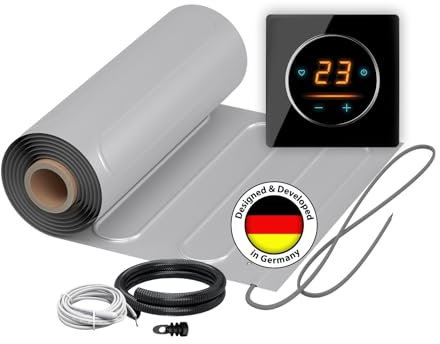 Elektrische Fußbodenheizung: Zweiader-Heizmatte mit Aluminiumfolie WARMON ALU 150 W/m² mit WiFi-Thermostat OKE-25 Touch und Glass-Abdeckrahmen, Thermostat:OKE25 Garda Schwarz, Mattengröße:3 m²