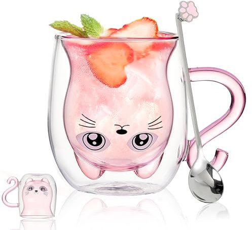 Geschenke für Frauen Katze Doppelwandige Kaffeegläser Valentinstag,Weihnachten,Geburtstagsgeschenk für Frauen,Männer, Mama,Kinder,Freundin Halloween Cappuccino,Latte Macchiato,Teegläser,Katzentasse