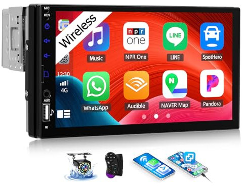 OiLiehu Single Din Car Stereo with Wireless CarPlay Android Auto, 7 Car Radio 1 Din with Touchscreen, MP5 Multimedia Player with Mirror Link, Bluetooth, FM, USB, TF-Slot, EQ, SWC, Backup Camera