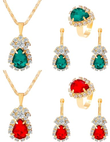 HOBBIESAY 2 Stück 2 Farben Strass Kristall Schmucksets Kristall Schmuck Ohrringe Halskette Ring Set Für Freundin Mutter Freund Geschenk