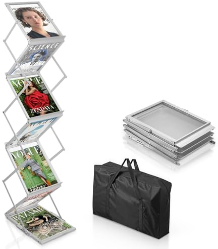 SUNDOY Tragbarer A4 Prospektständer mit 6 Ausstellungsfächern – Beidseitiger, faltbarer Bodenständer für Broschüren, Flyer, Zeitschriften und Kataloge für Ausstellungen, Showroom & Empfang