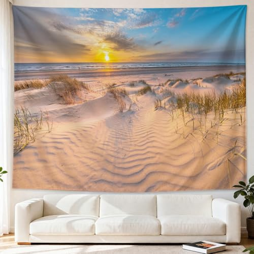 Aotiwe Wandtuch Strand Meer Wanddeko Natur Ozean Motiv Polyester 150x130 cm | Kompakter Wandbehang für kleine Räume. Klare Farben dank HD-Druck auf Stoff, universell als Tuch oder Wanddeko nutzbar.
