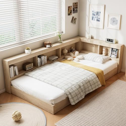 Aptliton Single Bed - 3FT Bed Frame with Storage, White Oak Finish Bed, MDF & Plywood Bed Frame for Home, 90×190cm