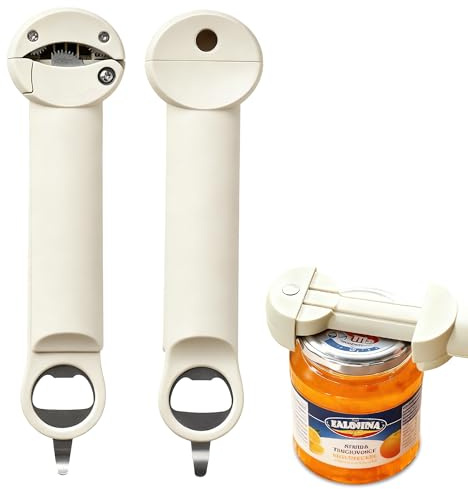 AFIODA Retractable Bottle Opener, Multifunction Can & Jar Lid Opener Tool | Adjustable Easy-Grip Non-Slip Kitchen Gadget for Weak Hands & Seniors, 1 Pack (White)