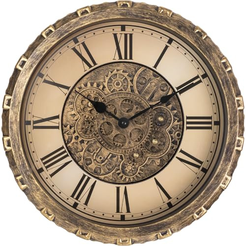 LENAUQ Moving Gears Wanduhr, 15 Zoll Moderne Zahnradschleuder-Wanduhr, Old-Style Rustikale Einzigartige Vintage Industrieuhr für Wohnzimmerdekor, Haus, Farmhouse (Vintage Kupfer)