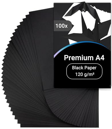 100 Blatt Schwarzes Papier A4 – Tonpapier Schwarz, Schwarzes Tonpapier A4, Tonzeichenpapier, 120 g/m² Bastelkarton zum Basteln, Zeichnen, Origami & DIY-Projekte