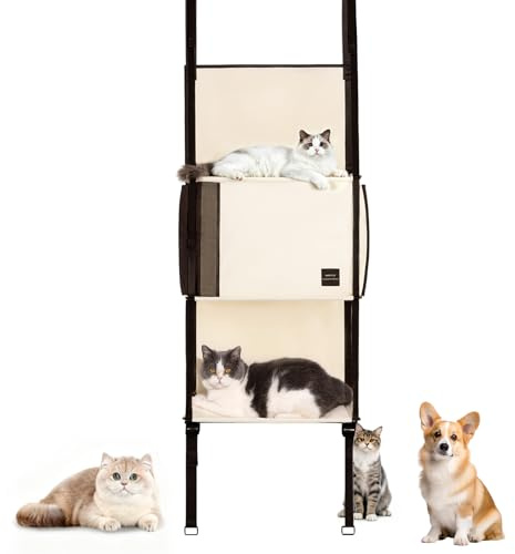 Cat Tree Door Hanging, 3 Tier Hanging Cat Climber Indoor | Folding Hammock Door Mounted No Tools Assembly