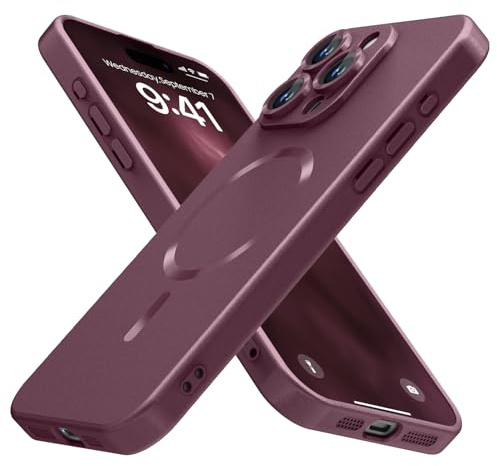 JOMA-E Shop Magnetic for iPhone 16 Pro Max Case [Compatible with MagSafe][Built-in Camera Lens Protector] Matte Soft Silicone Bumper Shockproof Metallic Luster Phone Shell (Burgundy)