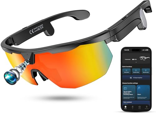 Mingtawn Smart Glasses with 4K HD Anti-Shake Camera & 3D Stereo Speakers | Polarized UV400 Sports Sunglasses | Bluetooth AI Glasses for Outdoor Video, Photos & Music | HiFi Audio Action Camera