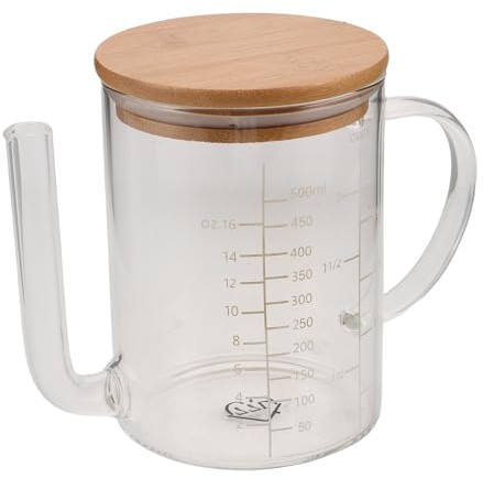 Veemoon Glass Fat Separator - Oil Grease Separator Jug with Pour Spout and Precision Scale - 500ml Measuring Cup Kitchen Tool for BBQ Frying Oil Sauce Storage