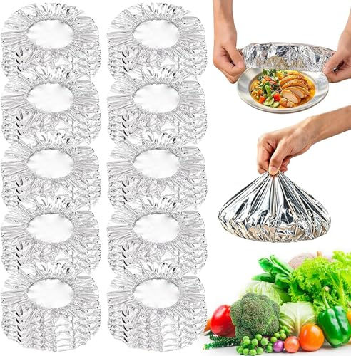 50 Fundas de Papel de Aluminio Reutilizables para Alimentos - Tapas Elásticas Térmicas (110°C) para Mantener Comida Caliente, Aptas para Microondas, Cubre Platos y Cuencos de 11-28 cm (30pcs)