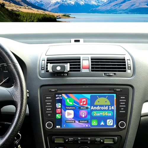 2+64G Bluetooth Autoradio mit Bildschirm für Skoda Octavia 2004-2012 Android 14 Radio Kabellosem Carplay Android Auto 8 Zoll Touchscreen 2 Din FM RDS GPS Navi WiFi Mirror Link Rückfahrkamera