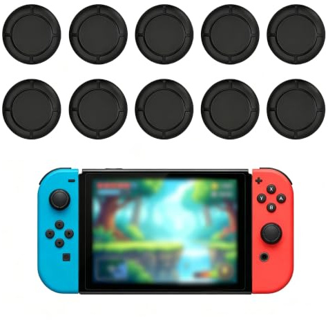 10 tappi di ricambio per interruttori joycon, impugnature per pollice in silicone, antiscivolo, per joystick, controller e joystick, accessori protettivi per Nintendo Switch/Lite/OLED (nero)