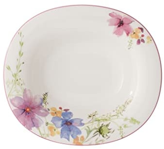 Villeroy und Boch Mariefleur Basic Ovaler Suppenteller, 24 x 21 cm, Premium Porzellan, Weiß/Bunt