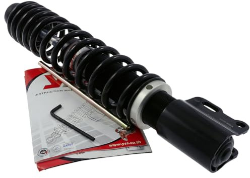 Stoßdämpfer YSS Mono einstellbar 255-330mm kompatibel mit Vespa PX 150 DT | Modellcode M74200, Bj. 2012-2013, 7,9 PS/5,8 kW; Öldruck, stufenlose Federvorspannung, Zapfen M10, Abstand 28-38 mm, schwarz