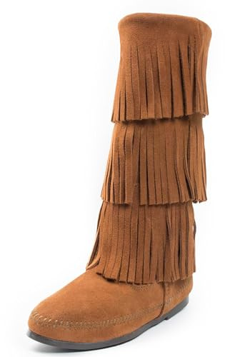 Minnetonka Women's 3-Layer Fringe Boot, Brown, 10 M US