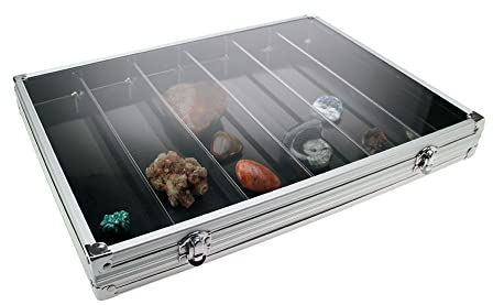 AFE Sammel-Vitrine Alu 5874 – Robuste Sammlervitrine mit 6 Fächern, 2 Schlössern & Metallverstärkung – Wandmontage & Flexible Nutzung – 395x300x45 mm, 40 mm Nutzhöhe