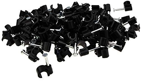 kenable Round Black 6mm to 7mm Cable Clips Secure Fastenings Cables [100 Pack]