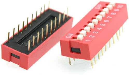 sourcingmap 10 Pcs Red Double Row 20 Pin 10P Positions DIP Switch 2.54mm Pitch