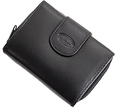 Leder Damen Geldbörse Börse Portemonnaie Geldbeutel Damenbörse (Schwarz)