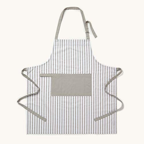 Homescapes Grau gestreifte Kochschürze waschbar aus 100% Baumwolle, Latzschürze mit Tasche, verstellbare Schürze mit langen Bändern