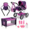 Bayer Design 15012B - Kombi-Puppenwagen Grande Mega-Set mit Reisebett und viel Zubehör, lila, 46cm-75cm