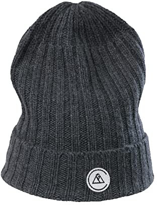 CASH-MERE.CH 100% Kaschmir Rib Mütze | Strickmütze für Damen und Jugendliche (Grau/Anthrazit, One Size)