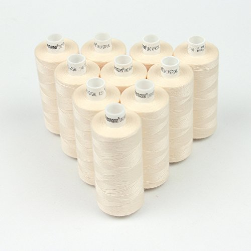 Ackermann 10x 1.000m UNIVERSAL NÄHGARN, Stärke 120, Qualitätsgarn, Nähmaschinengarn, Overlock Garn, Garn für Overlock-Nähmaschinen (0808 Hellbeige)