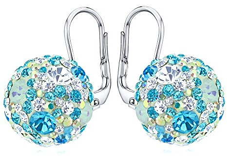 SILVEGO Damen Ohrringe aus 925 Sterling Silber Kugel mit Swarovski® Crystals Türkis Blau